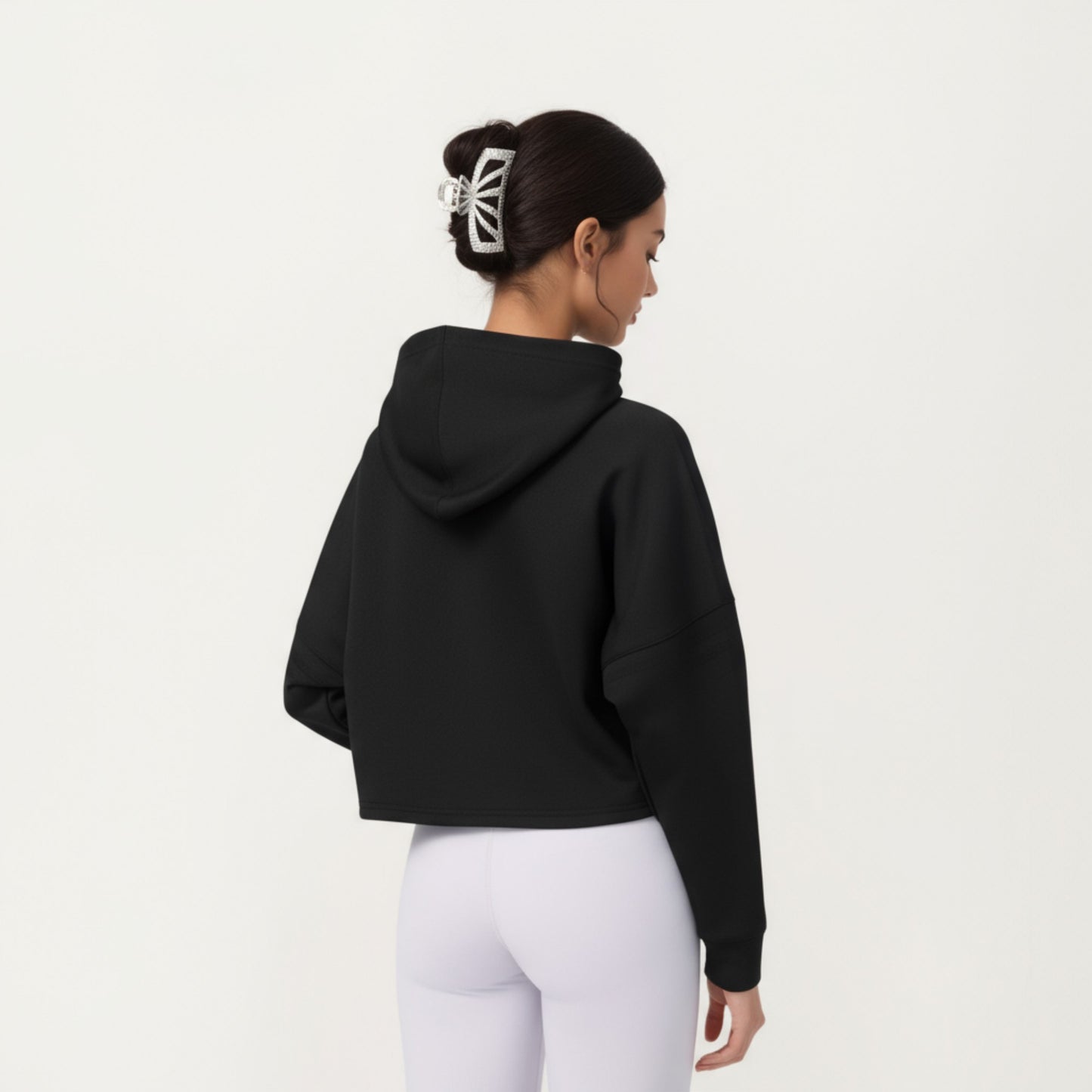 Long Sleeve Cropped Hoodie with Kangaroo Pocket and Striped Sleeve Detail
