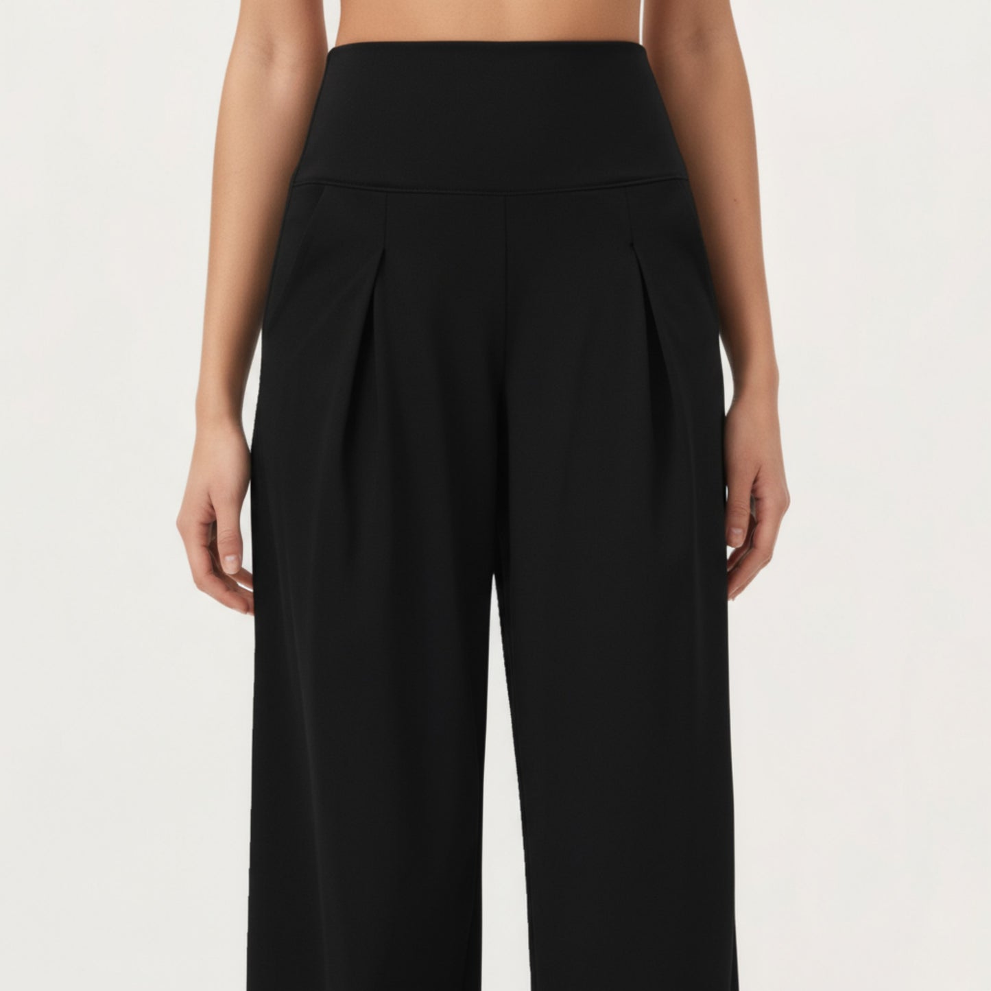 High Waist Pleated Wide Leg Sweatpants with Smooth Stretch Fabric and Relaxed Silhouette