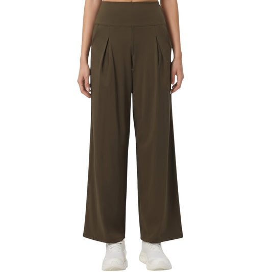 High Waist Pleated Wide Leg Sweatpants with Smooth Stretch Fabric and Relaxed Silhouette