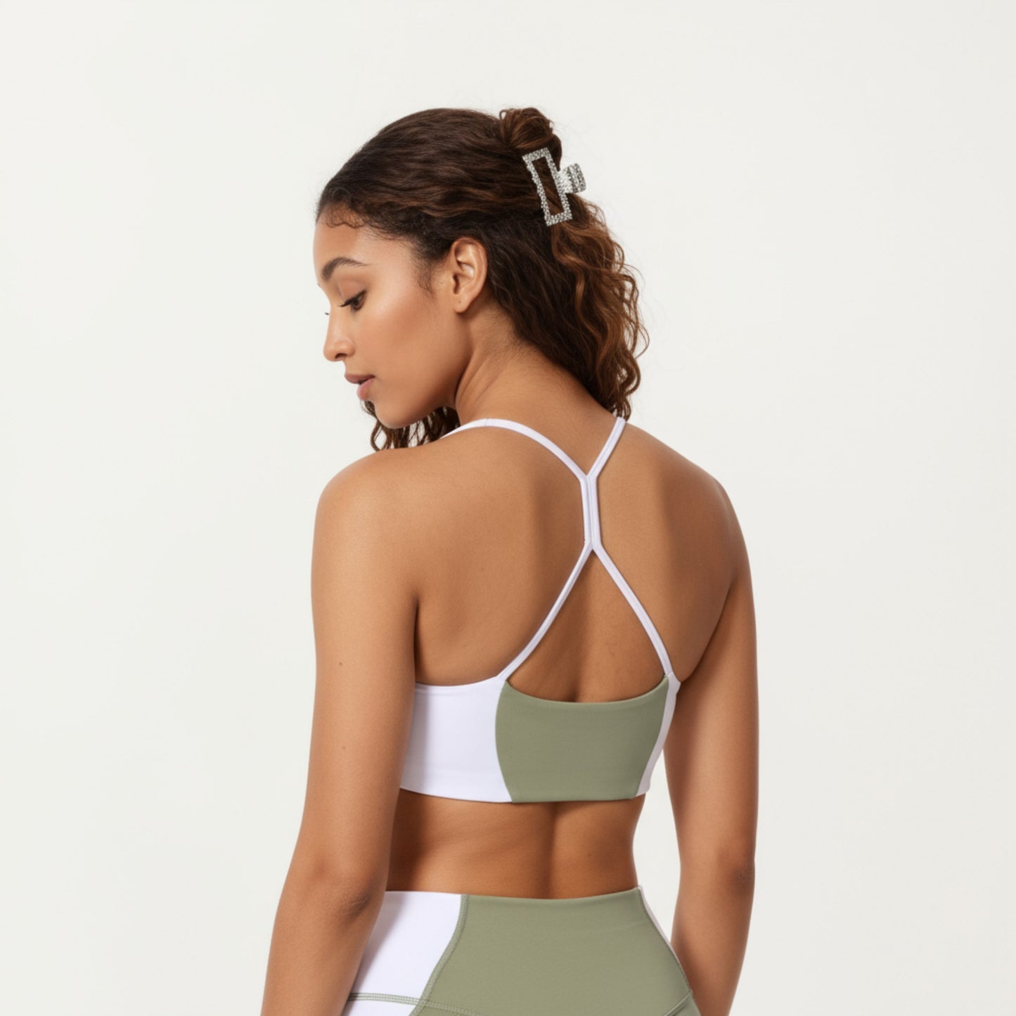 Square Neck Colorblock Sports Bra with Spaghetti Straps and Stretch Fit Fabric