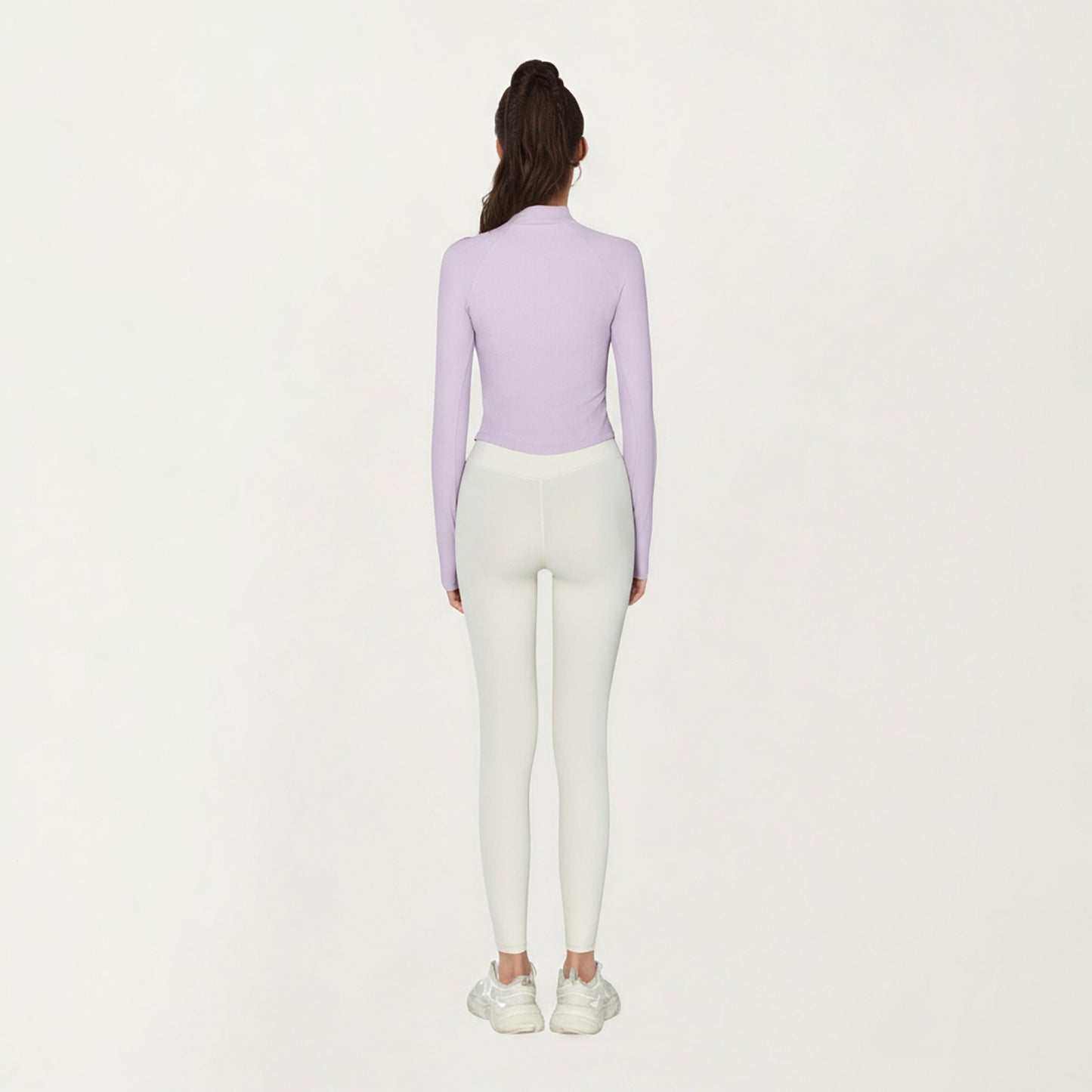 Long Sleeve Ribbed Knit Half Zip Top with Curved Hem and Fitted Silhouette