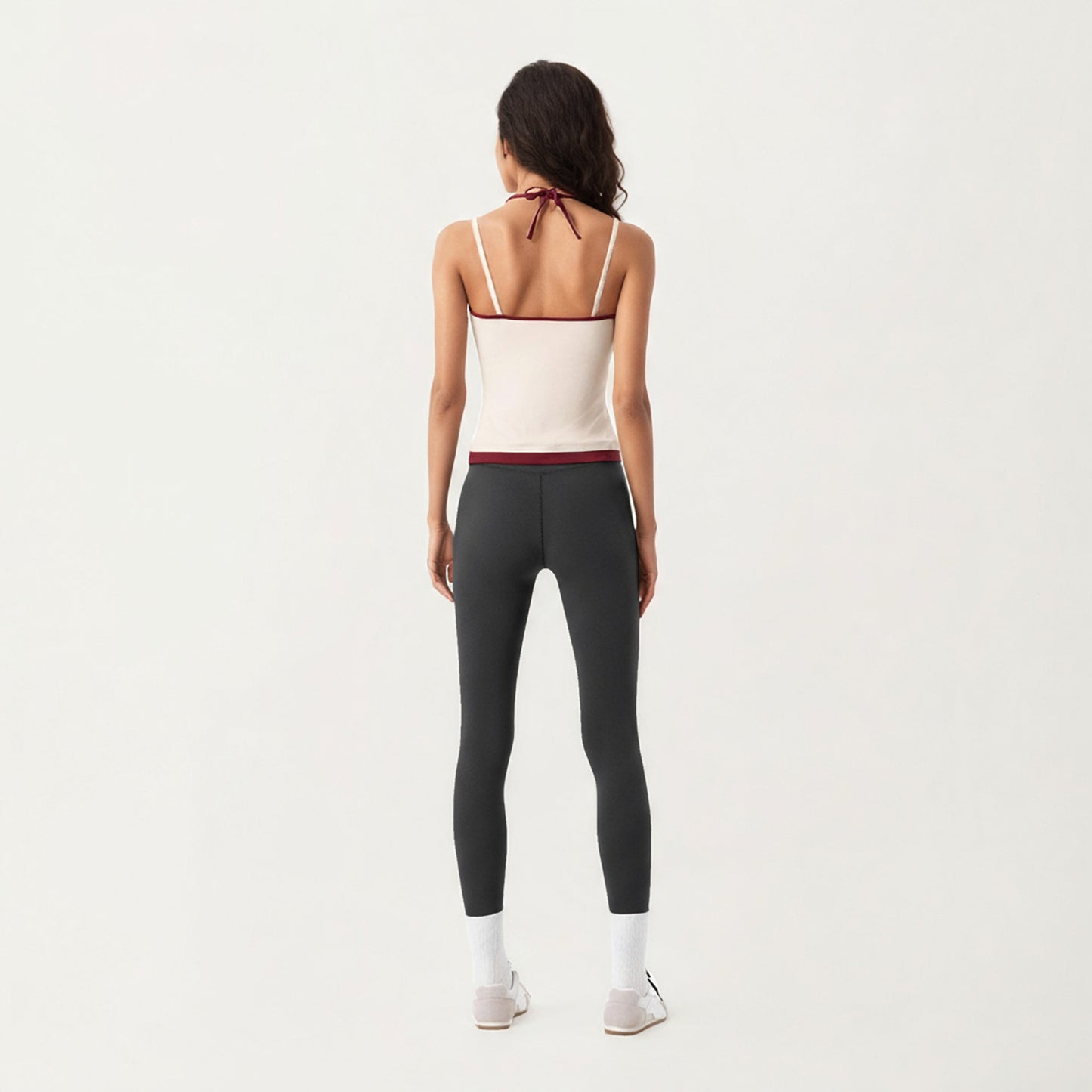 Contrast Trim Halter Neck Cami Top with Fitted Silhouette and Scoop Neckline