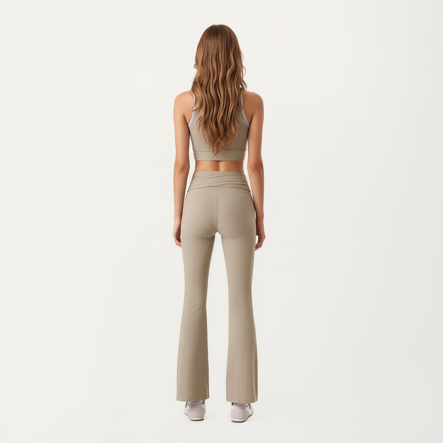 Ribbed Knit Flare Pants with Wrap Tie Waistband and High Waist Silhouette