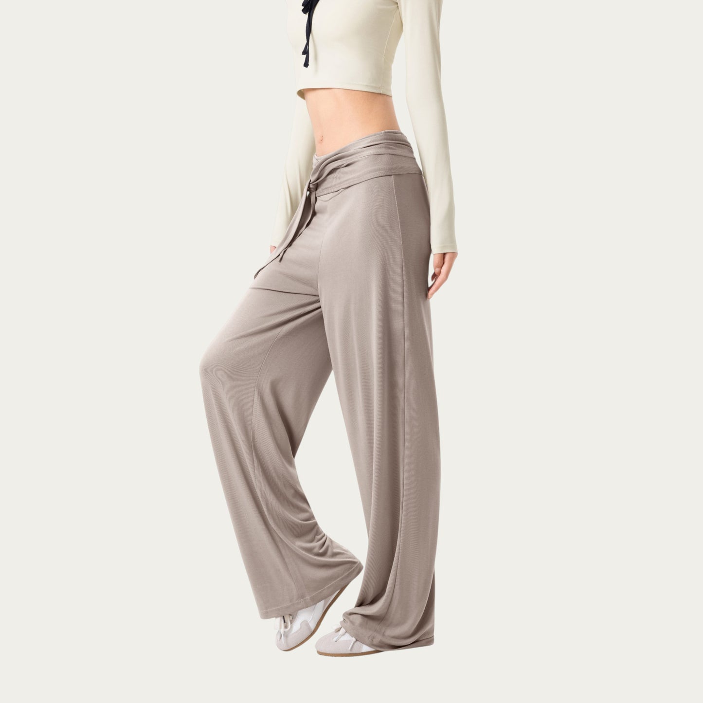 Wide Leg Lounge Pants with Wrap Tie Waistband and Relaxed High Waist Fit