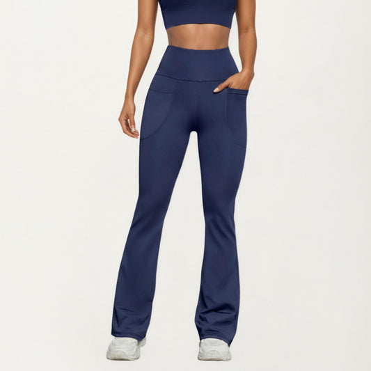 Flare Athletic Pants with Wide Supportive Waistband Functional Patch Pockets and Stretch Performance Fabric