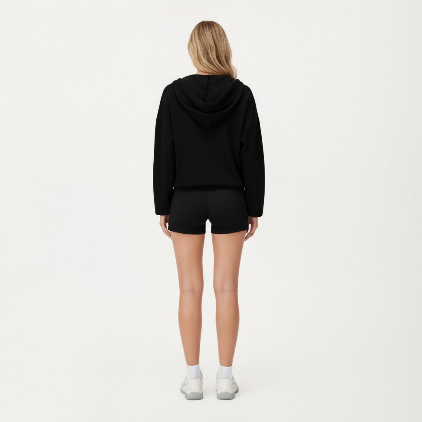 Waffle Knit Long Sleeve Active Hoodie Top with Deep V-Neckline Relaxed Fit and Soft Stretch Texture for Everyday Comfort