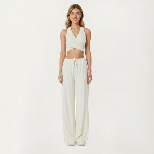 High Waist Wide Leg Lounge Pants with Soft Stretch Fabric Adjustable Drawstring Waistband