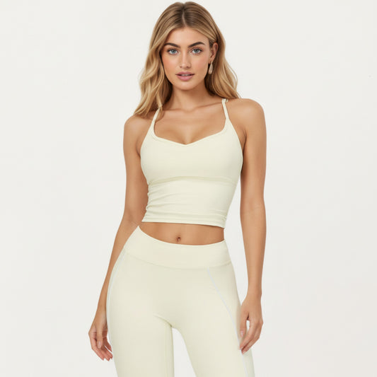 Fitted Sports Bra Tank with V Neckline Adjustable Straps and Smooth Stretch Support