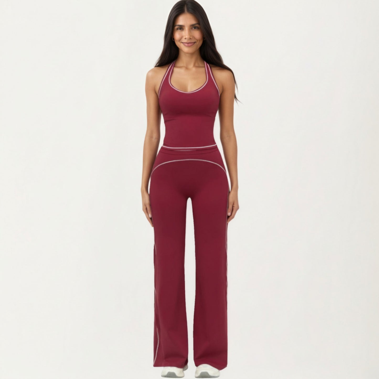 Sleeveless Fitted Active Tank with Scoop Neck Contrast Trim and Smooth Stretch Fabric
