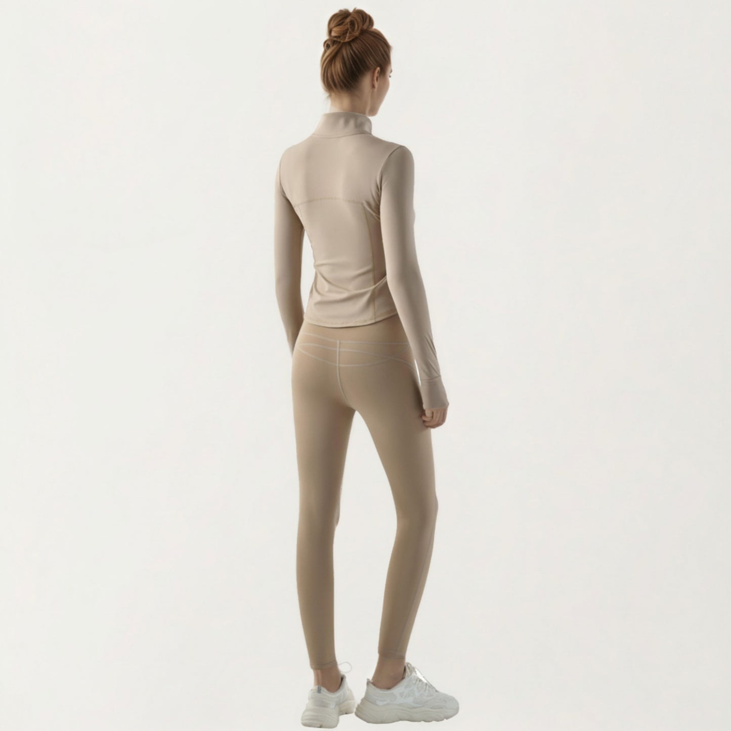 Long Sleeve Fitted Athletic Jacket with Full Zip Front Thumbhole Cuffs and Contoured Seams
