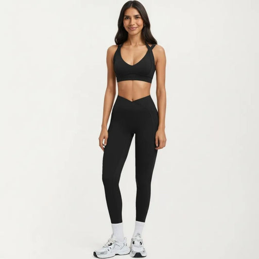 High Waist Crossover Workout Leggings Stretch Athletic Yoga Pants with Side Pocket