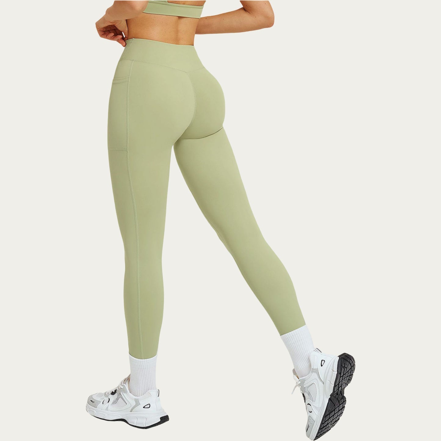 High Waist Crossover Workout Leggings Stretch Athletic Yoga Pants with Side Pocket