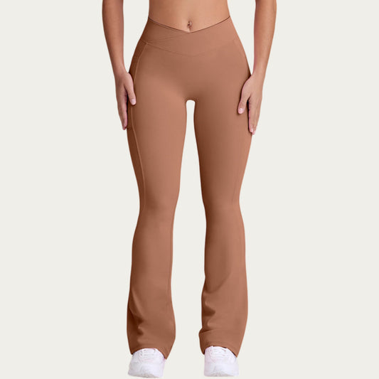 V Waist Flare Yoga Pants with Cross Front High Waist Stretch Fit Athletic Workout Leggings