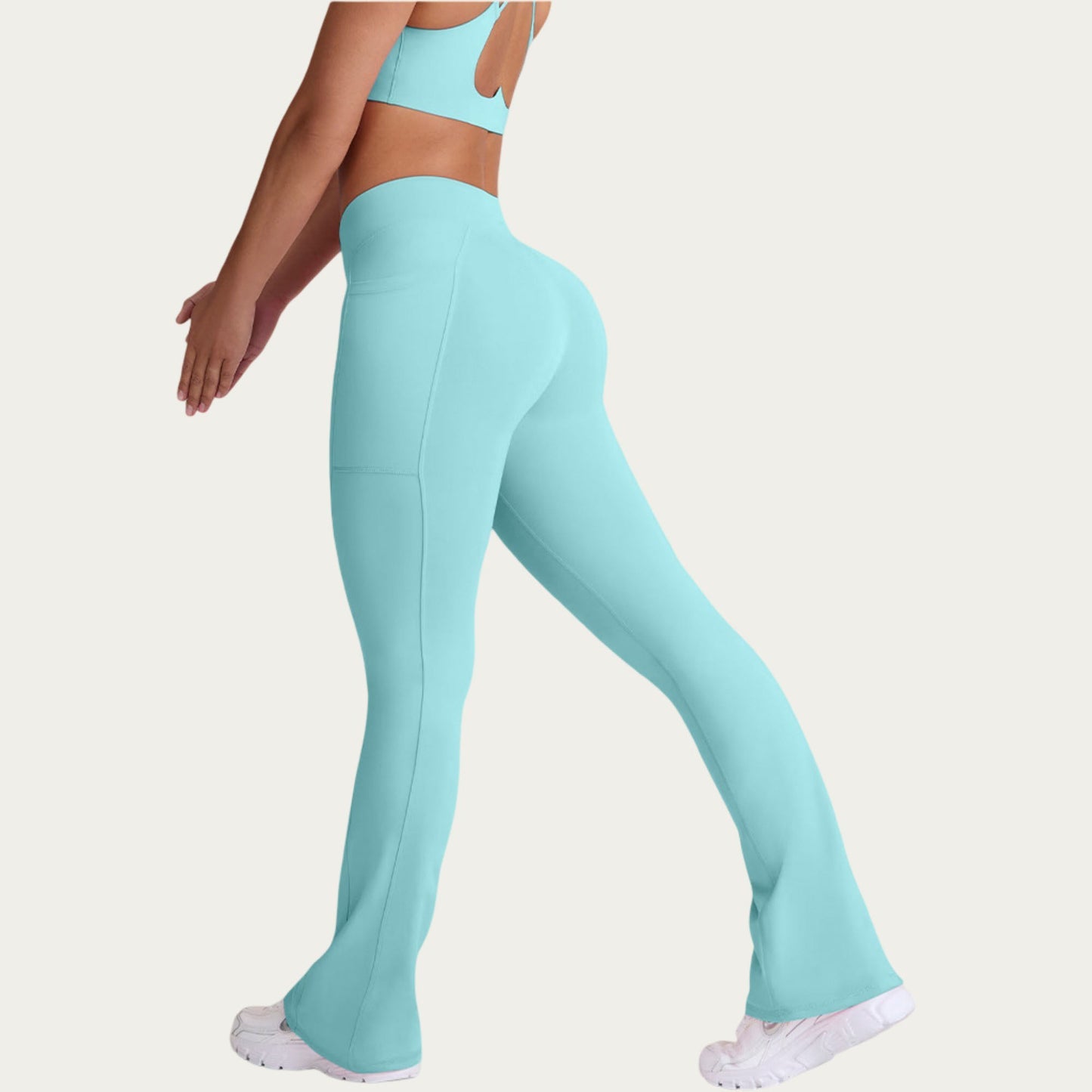 V Waist Flare Yoga Pants with Cross Front High Waist Stretch Fit Athletic Workout Leggings