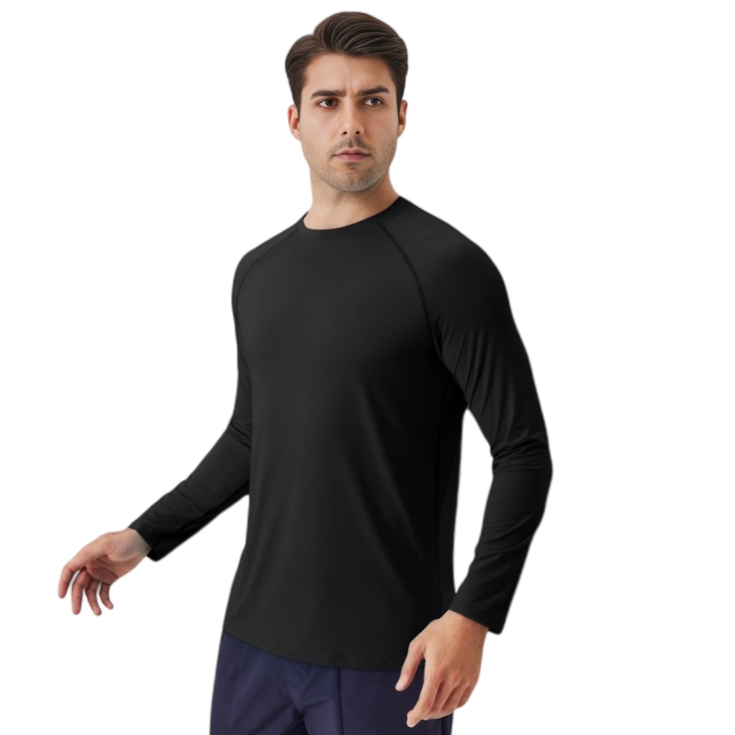 Men's Long Sleeve Performance Shirt with Raglan Sleeves and Lightweight Stretch Fabric