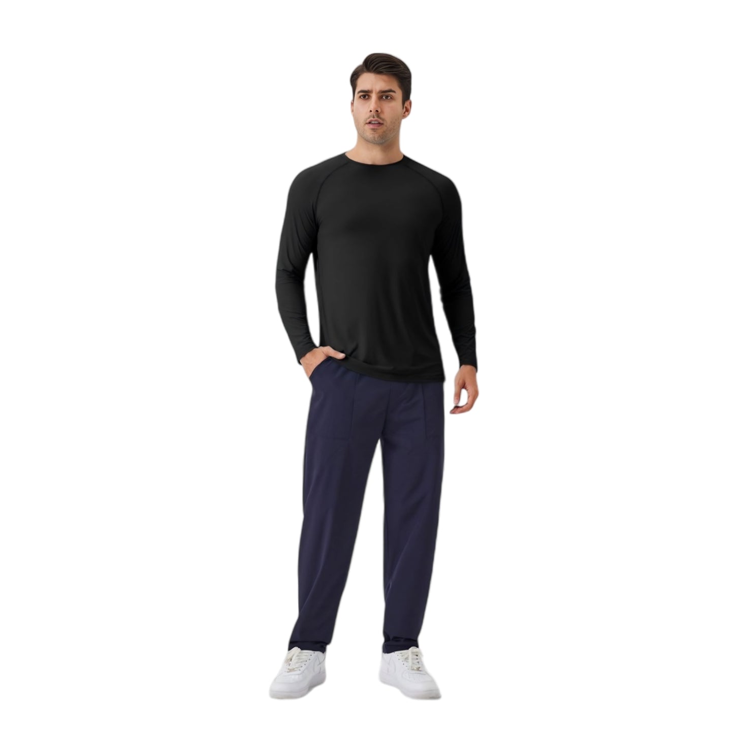 Men's Long Sleeve Performance Shirt with Raglan Sleeves and Lightweight Stretch Fabric