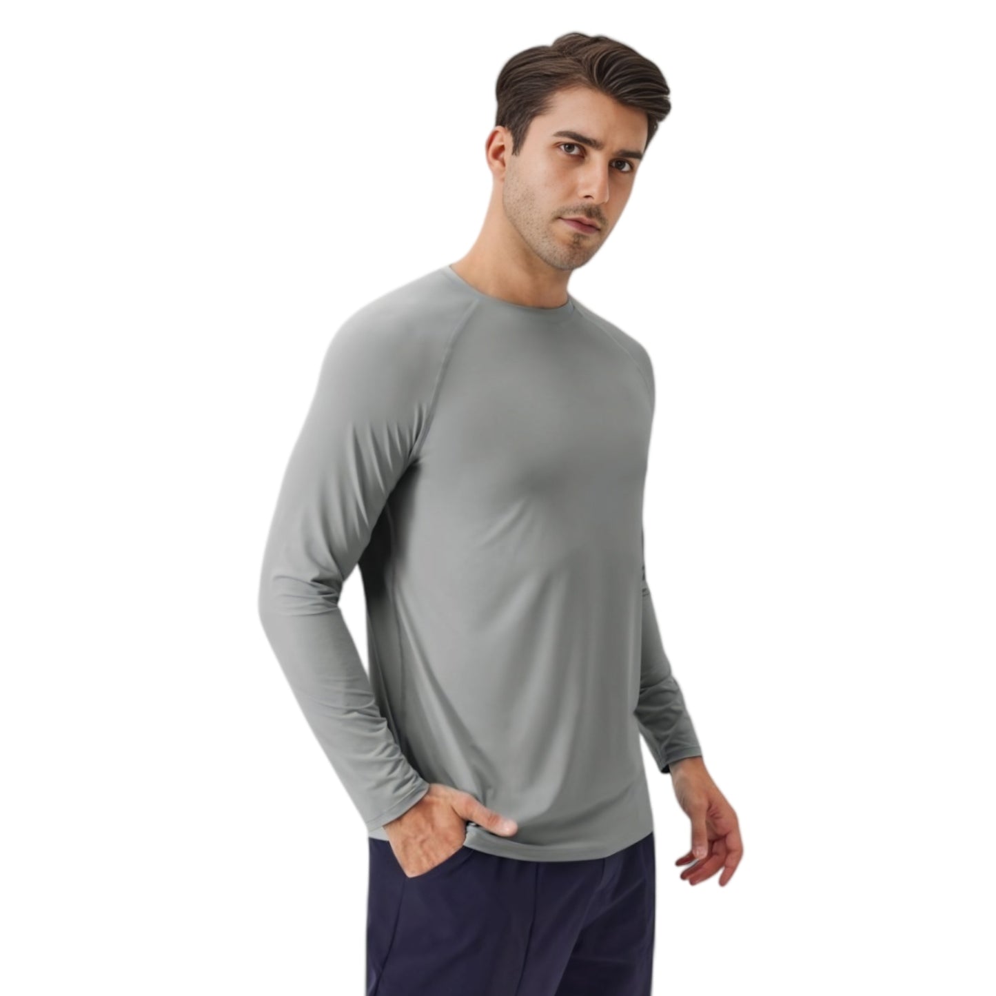 Men's Long Sleeve Performance Shirt with Raglan Sleeves and Lightweight Stretch Fabric
