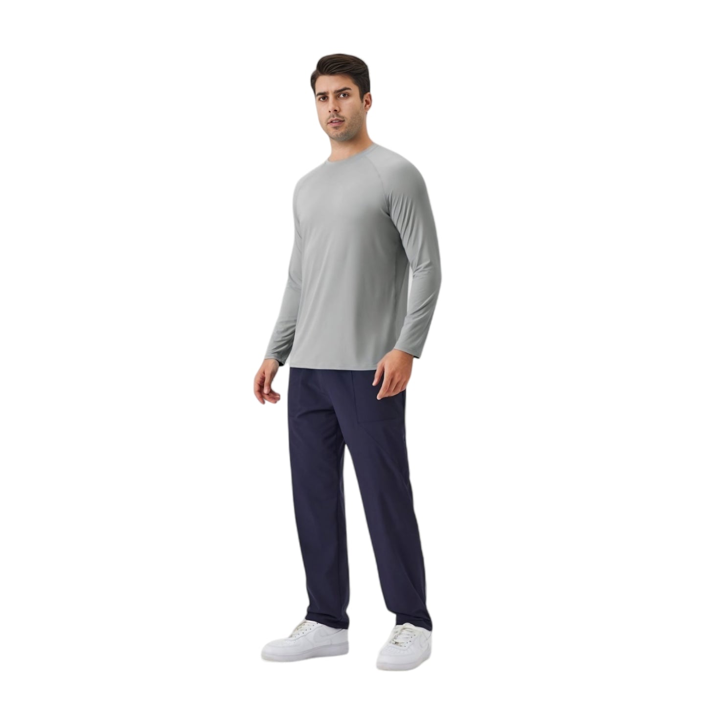 Men's Long Sleeve Performance Shirt with Raglan Sleeves and Lightweight Stretch Fabric