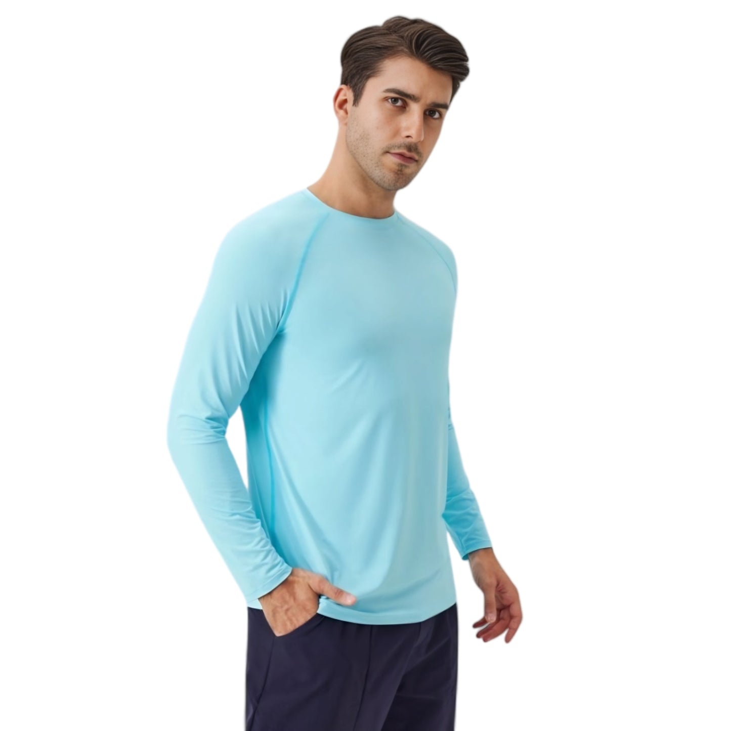 Men's Long Sleeve Performance Shirt with Raglan Sleeves and Lightweight Stretch Fabric