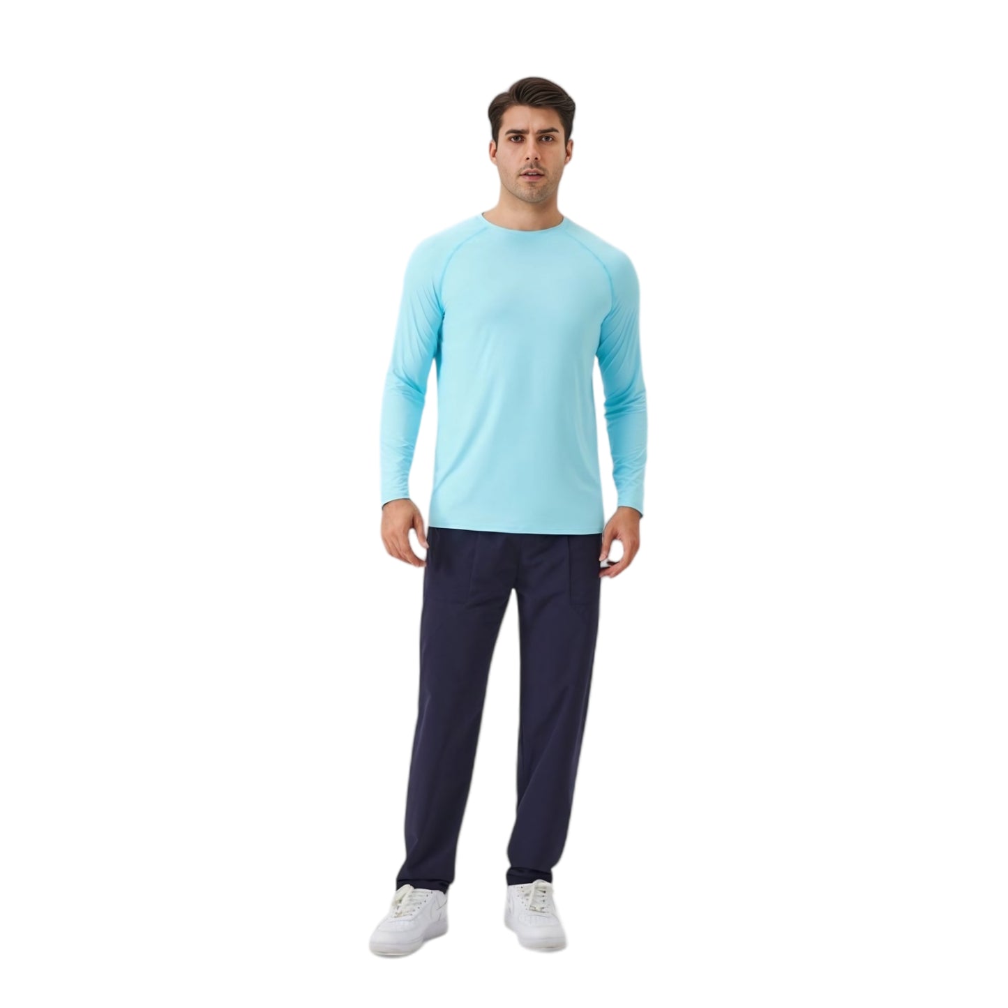 Men's Long Sleeve Performance Shirt with Raglan Sleeves and Lightweight Stretch Fabric