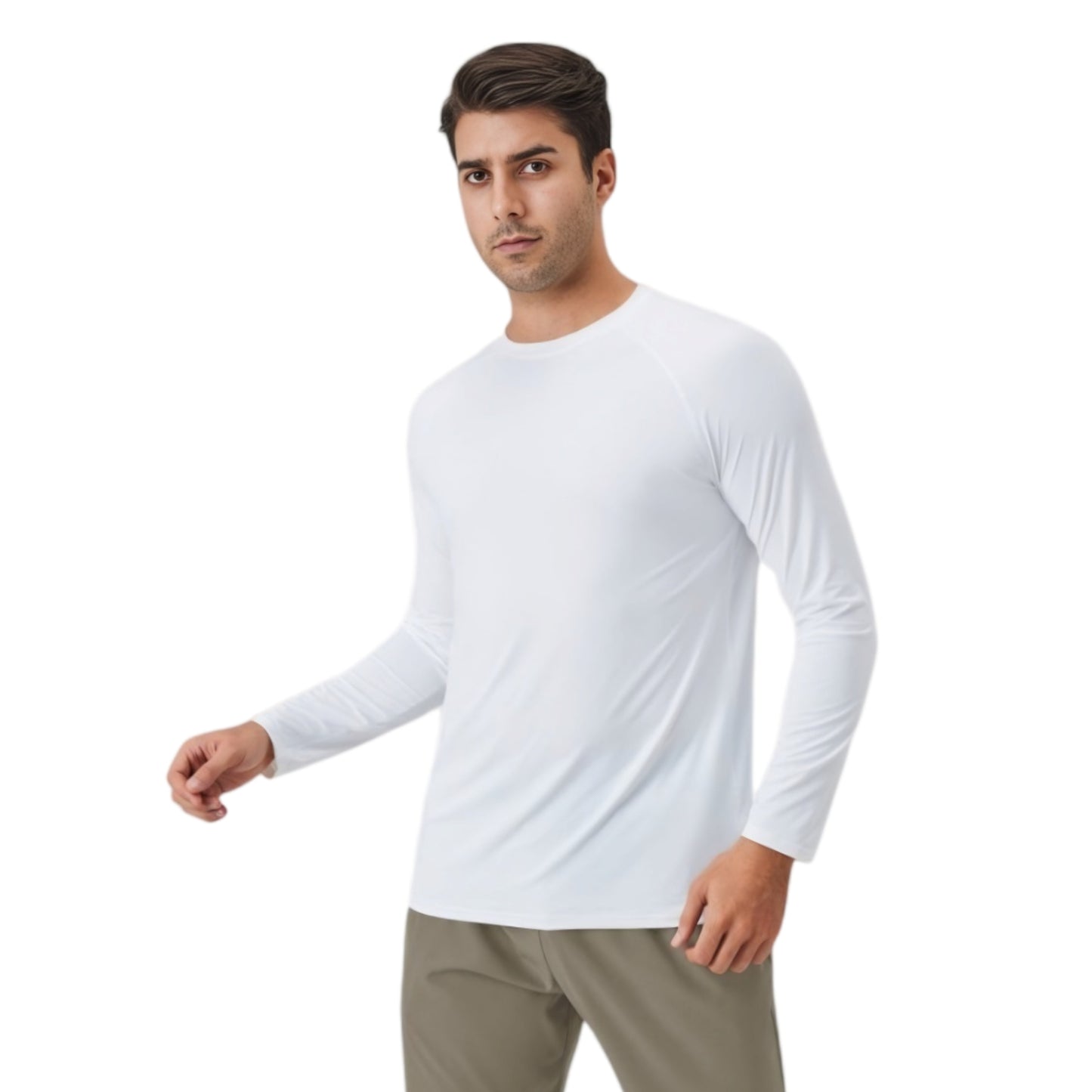 Men's Long Sleeve Performance Shirt with Raglan Sleeves and Lightweight Stretch Fabric
