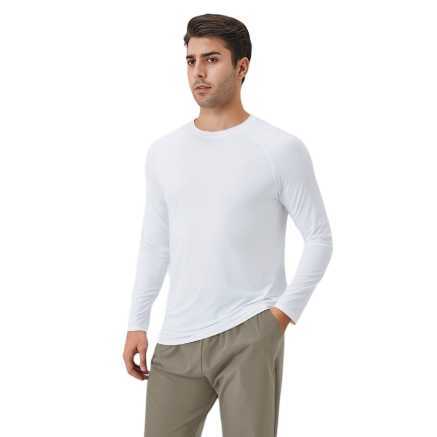 Men's Long Sleeve Performance Shirt with Raglan Sleeves and Lightweight Stretch Fabric