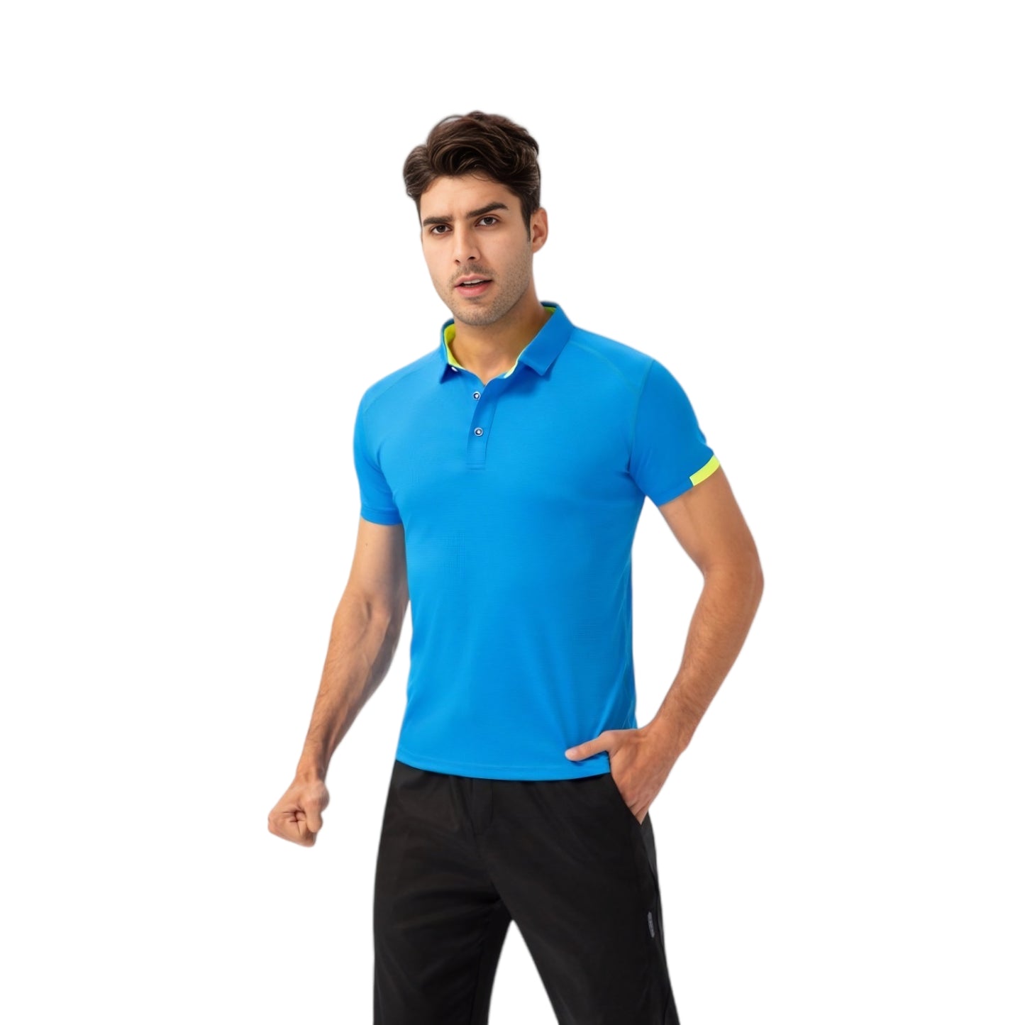 Men's Athletic Fit Polo Shirt with Contrast Collar and Moisture-Wicking Stretch Fabric