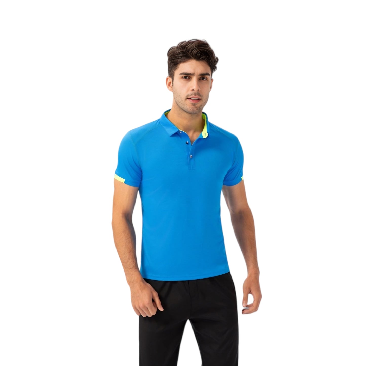 Men's Athletic Fit Polo Shirt with Contrast Collar and Moisture-Wicking Stretch Fabric