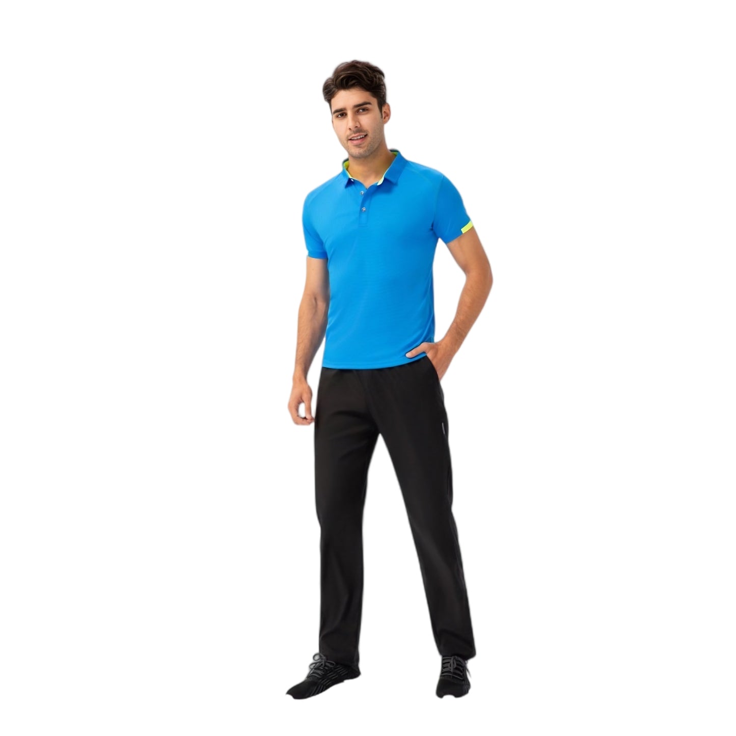 Men's Athletic Fit Polo Shirt with Contrast Collar and Moisture-Wicking Stretch Fabric