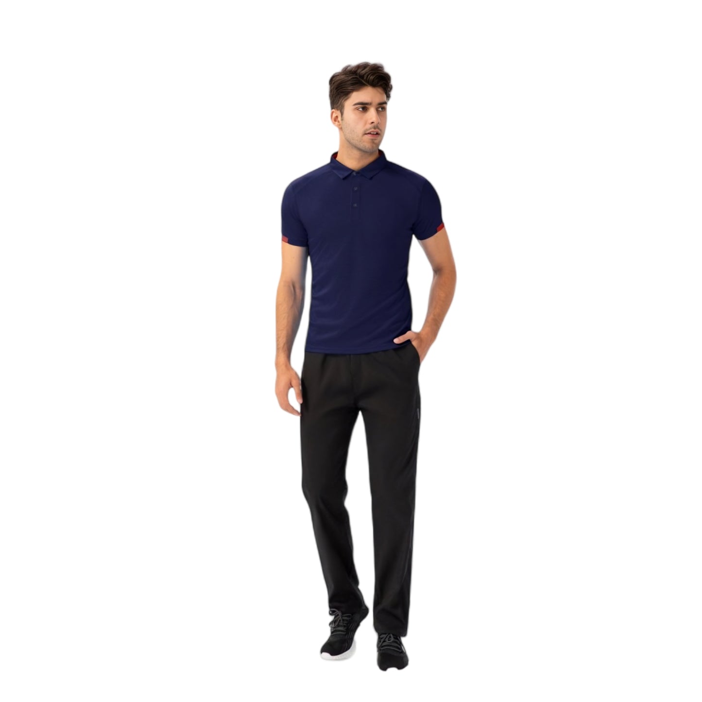 Men's Athletic Fit Polo Shirt with Contrast Collar and Moisture-Wicking Stretch Fabric