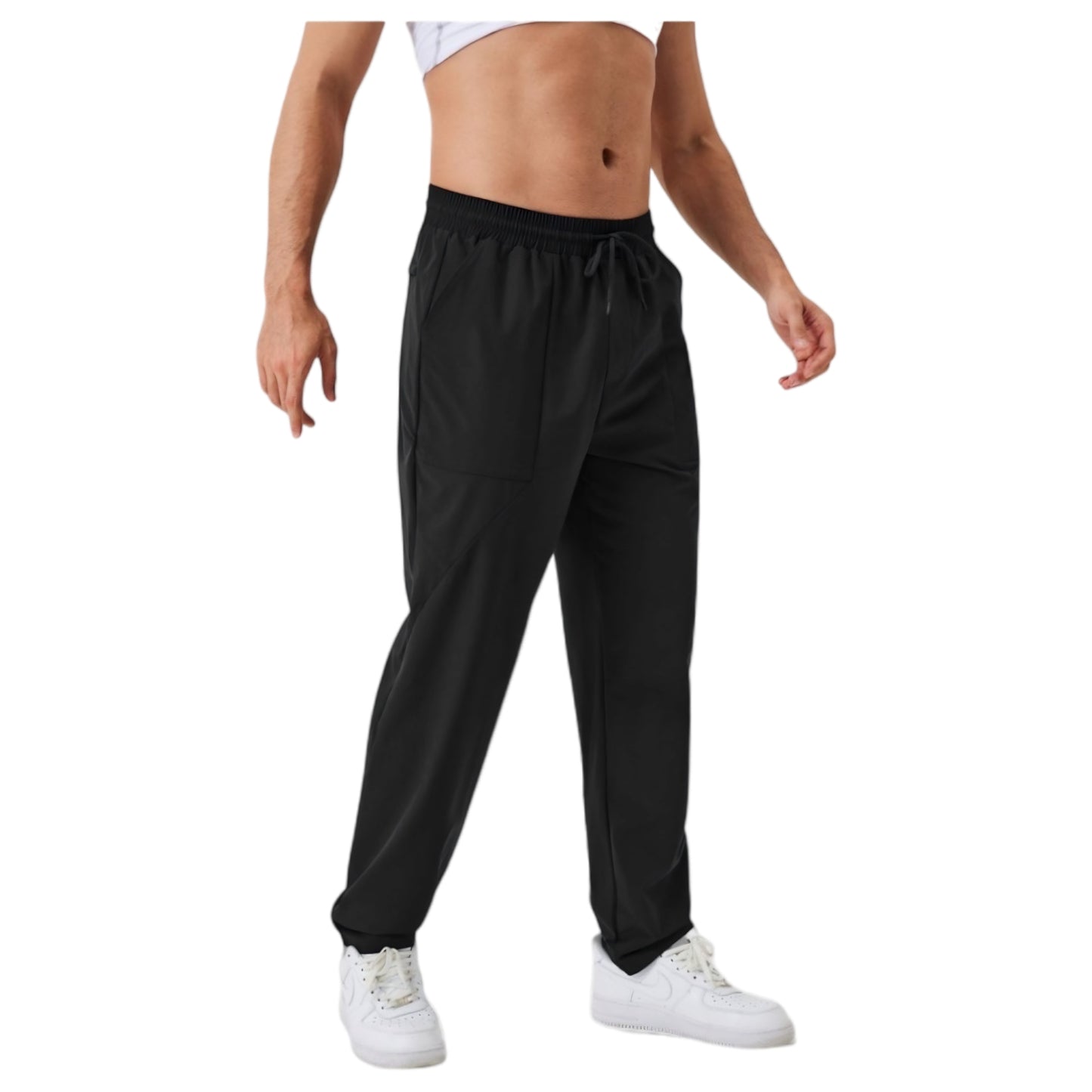 Men's Relaxed Fit Drawstring Pants with Patch Pockets and Elastic Waistband for Casual Wear