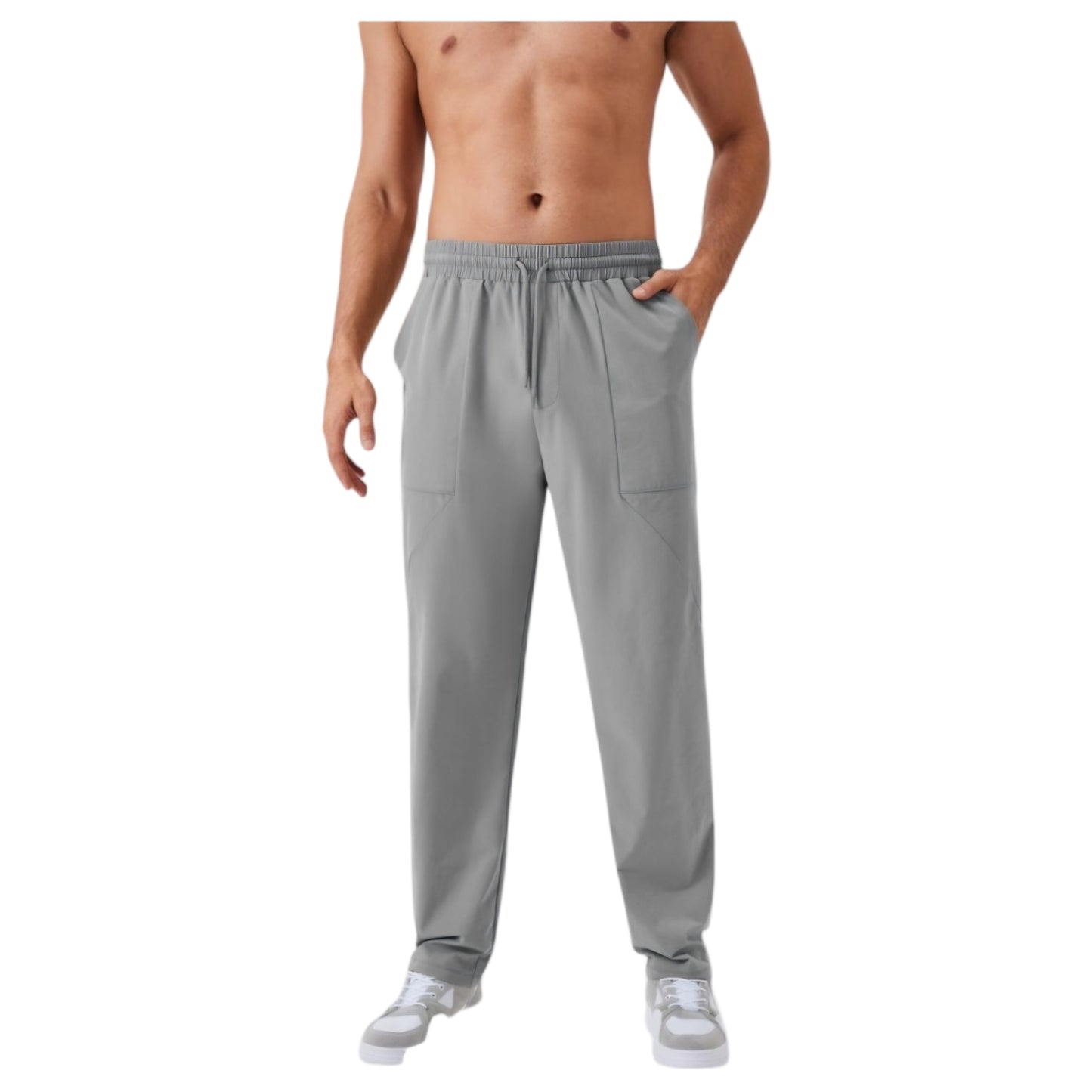Men's Relaxed Fit Drawstring Pants with Patch Pockets and Elastic Waistband for Casual Wear