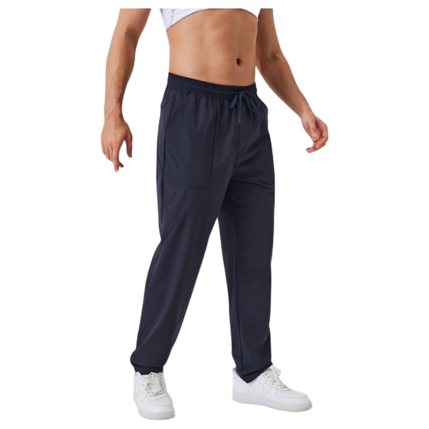 Men's Relaxed Fit Drawstring Pants with Patch Pockets and Elastic Waistband for Casual Wear