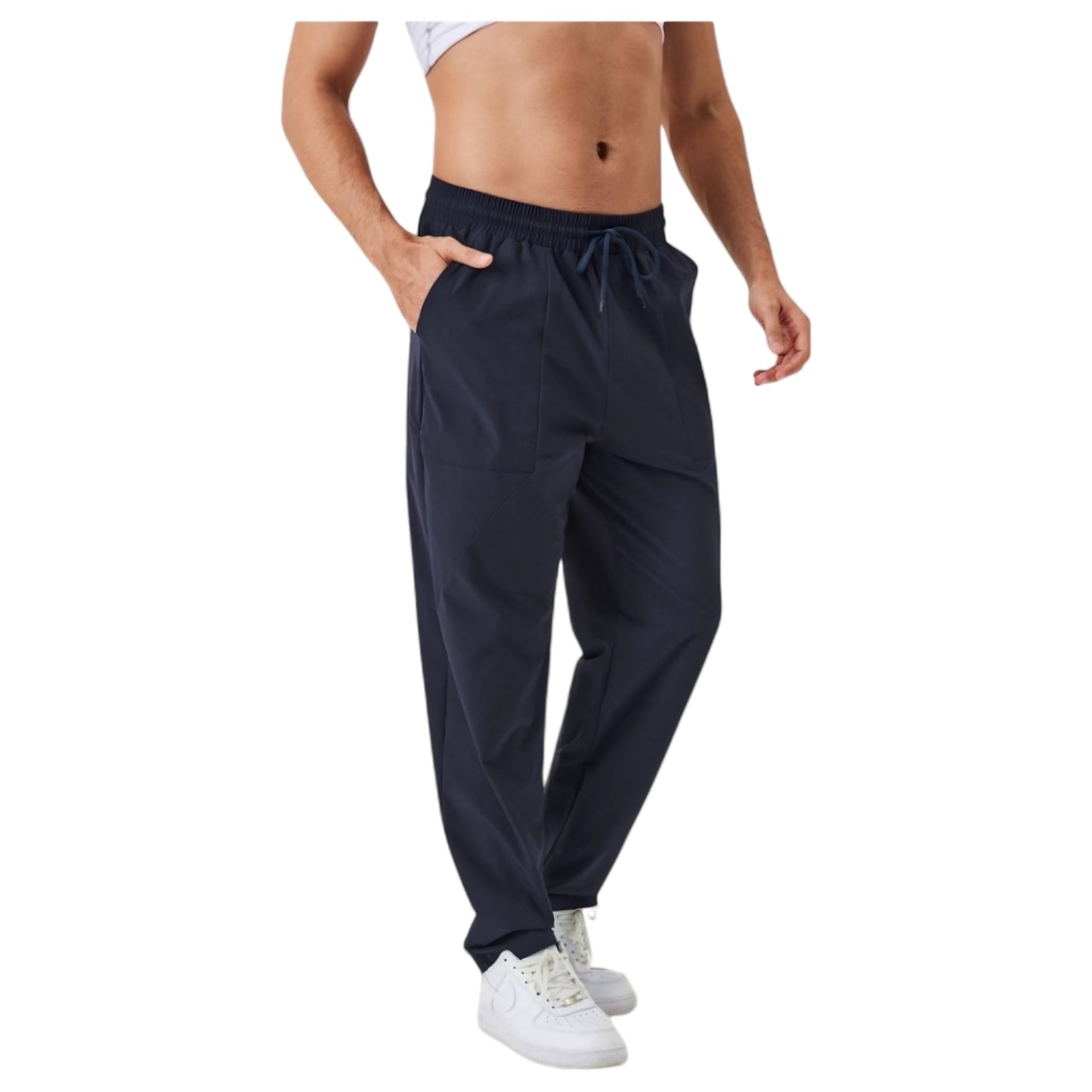 Men's Relaxed Fit Drawstring Pants with Patch Pockets and Elastic Waistband for Casual Wear