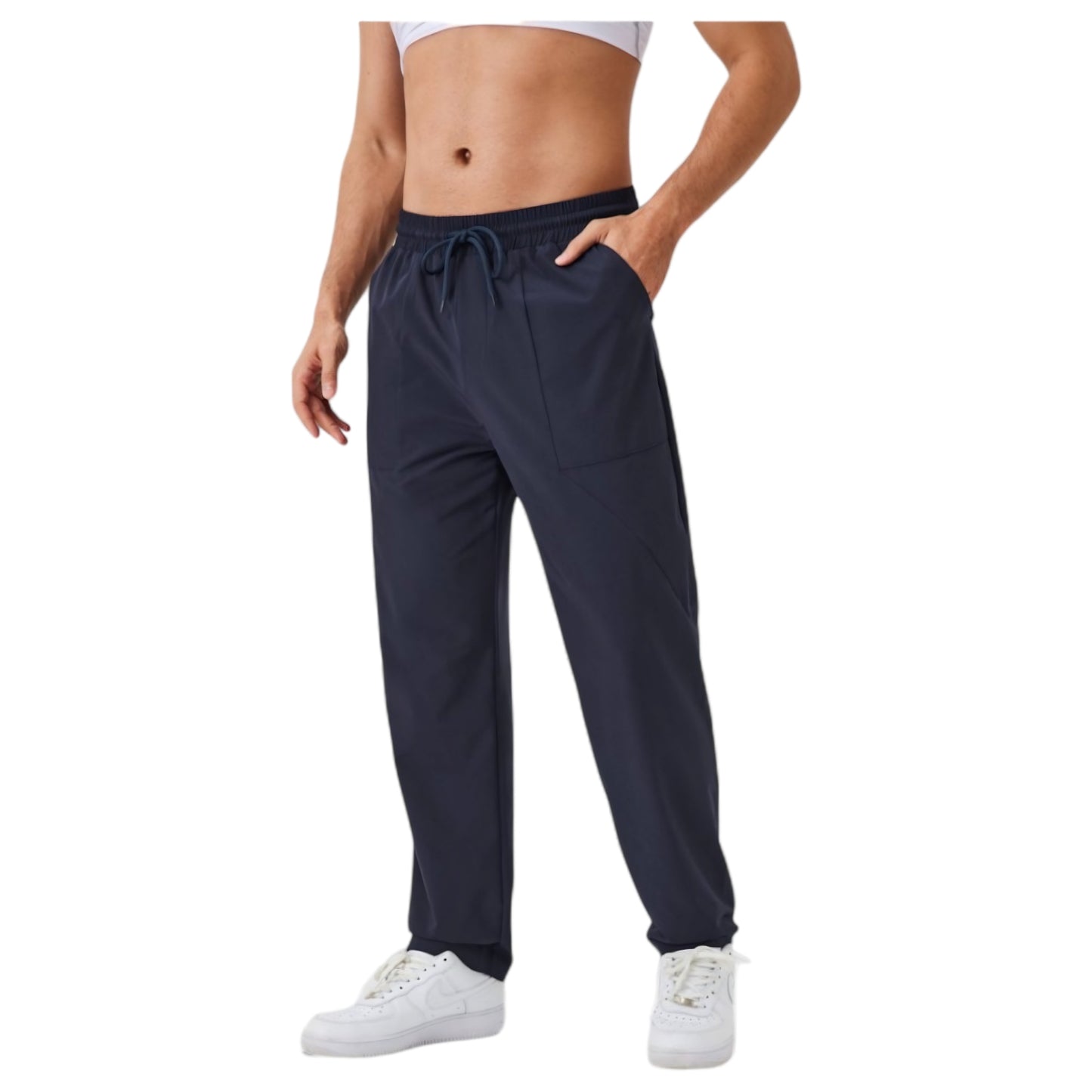 Men's Relaxed Fit Drawstring Pants with Patch Pockets and Elastic Waistband for Casual Wear