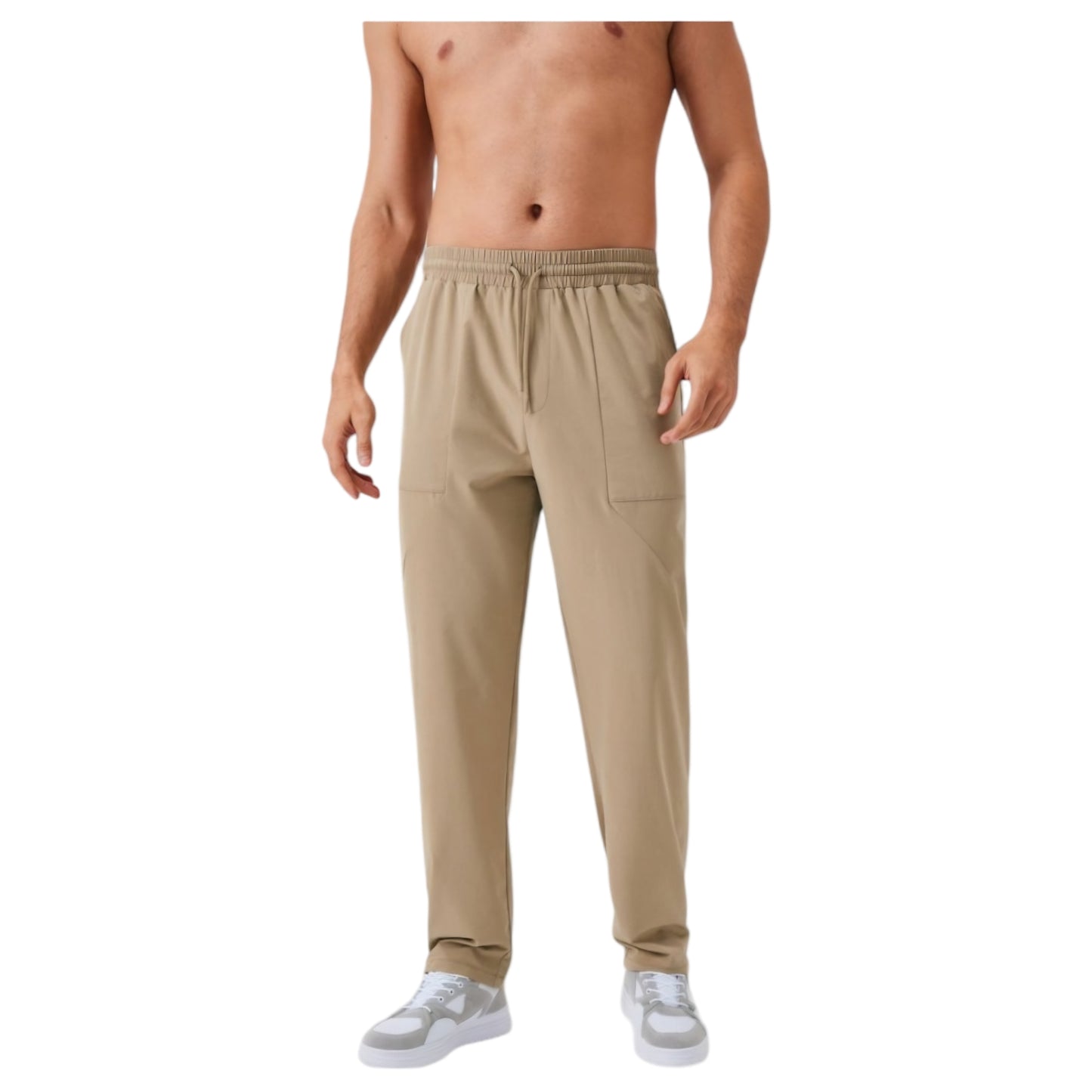 Men's Relaxed Fit Drawstring Pants with Patch Pockets and Elastic Waistband for Casual Wear