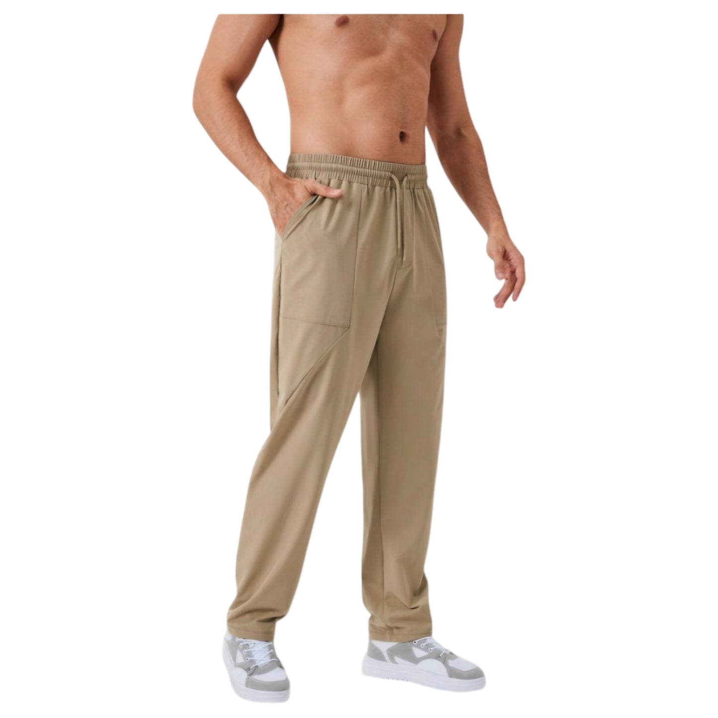 Men's Relaxed Fit Drawstring Pants with Patch Pockets and Elastic Waistband for Casual Wear