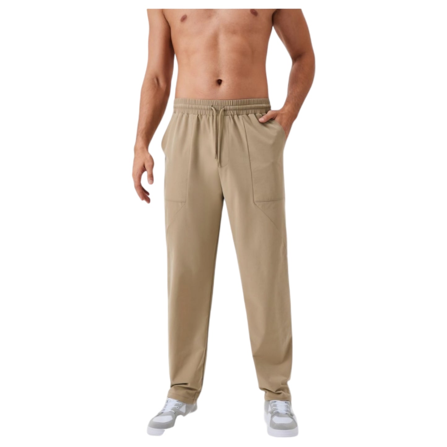 Men's Relaxed Fit Drawstring Pants with Patch Pockets and Elastic Waistband for Casual Wear