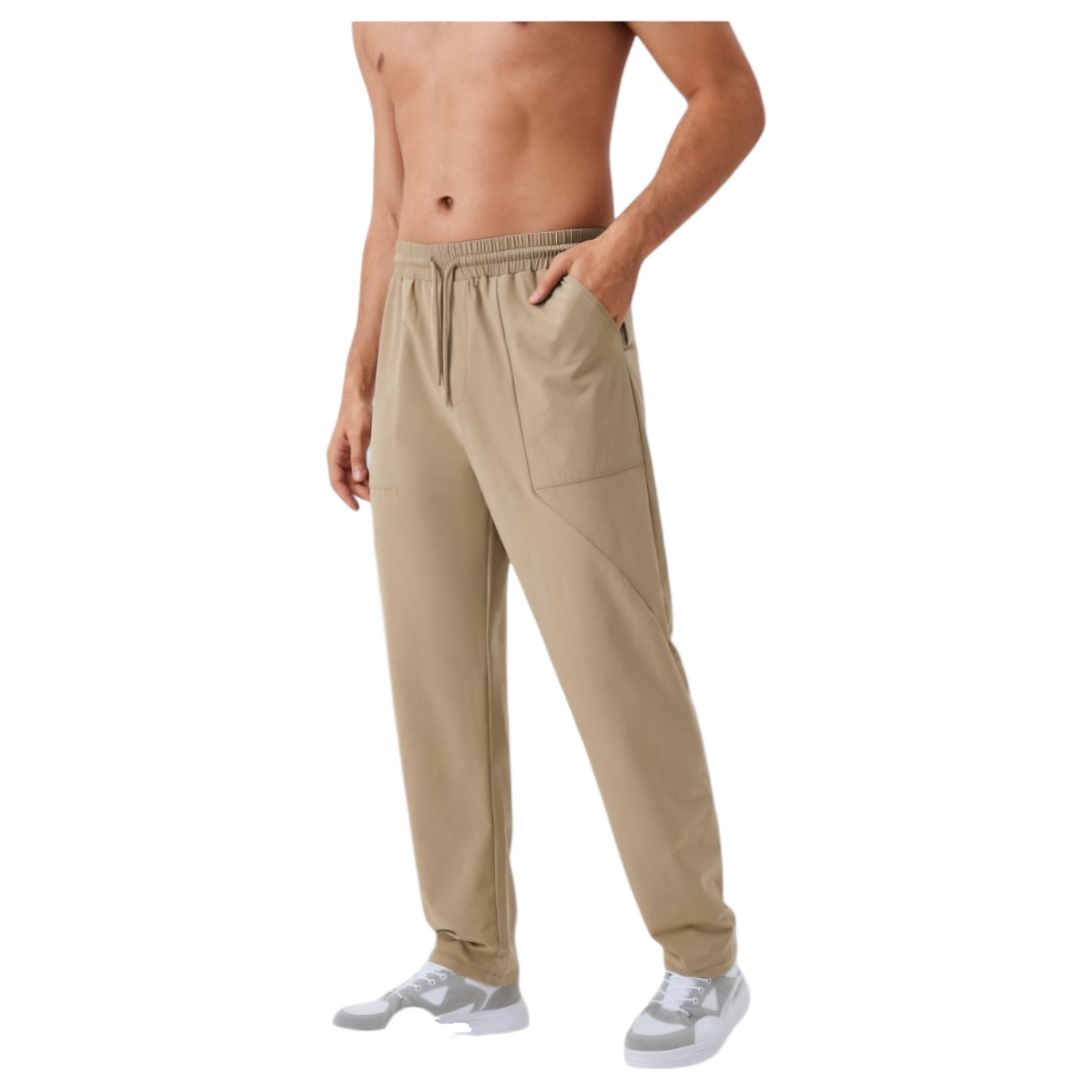 Men's Relaxed Fit Drawstring Pants with Patch Pockets and Elastic Waistband for Casual Wear