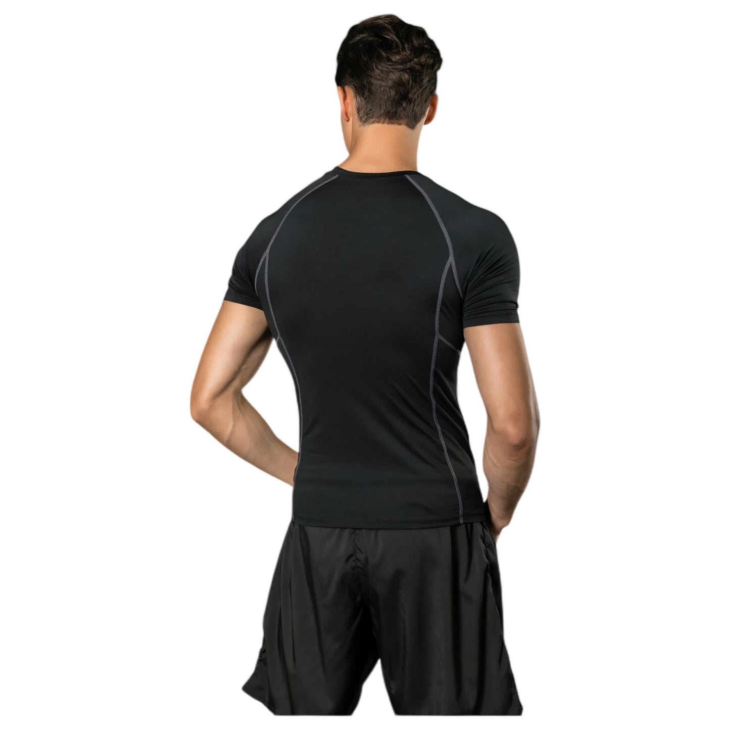 Men's Short Sleeve Compression Workout Shirt with Moisture-Wicking Fabric and Contrast Stitching