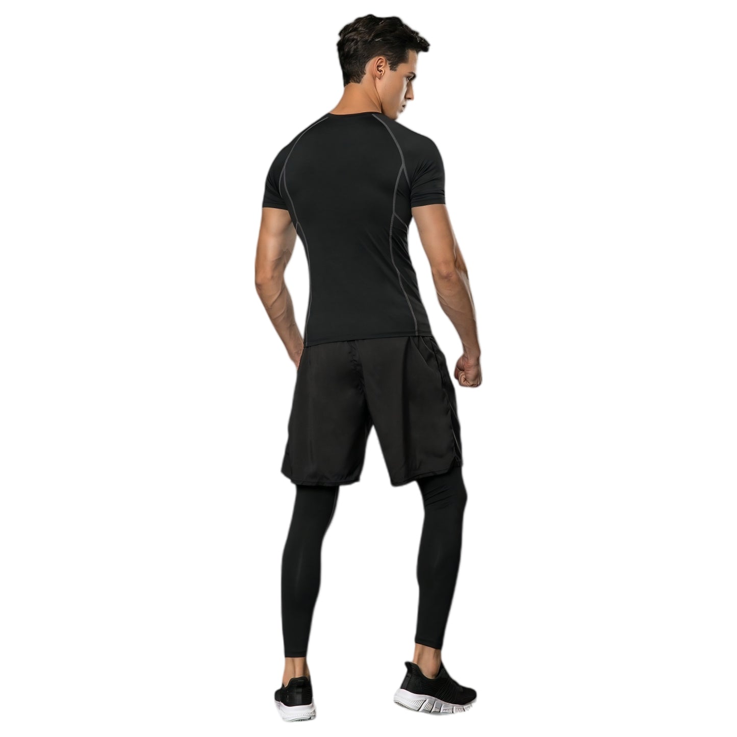 Men's Short Sleeve Compression Workout Shirt with Moisture-Wicking Fabric and Contrast Stitching