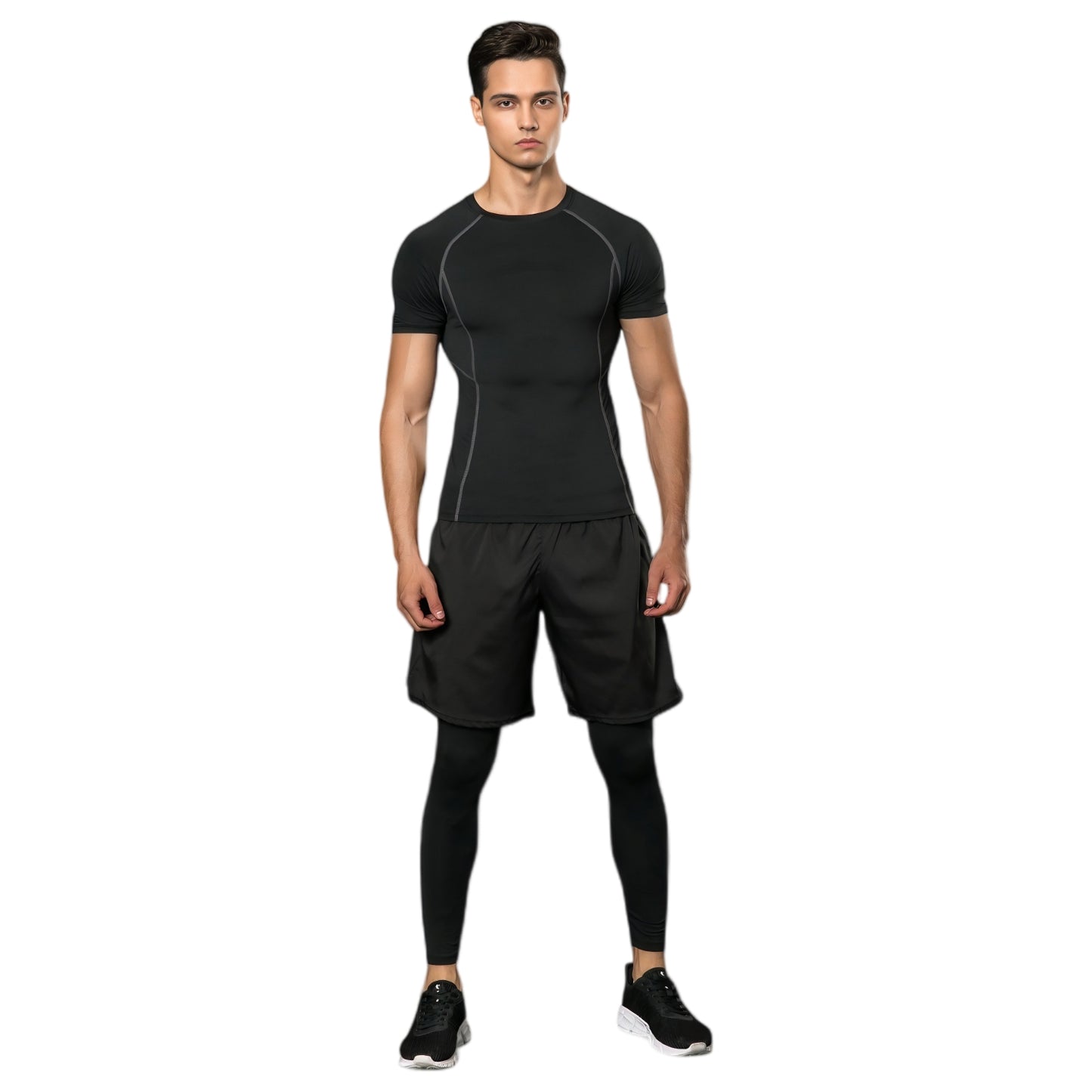 Men's Short Sleeve Compression Workout Shirt with Moisture-Wicking Fabric and Contrast Stitching