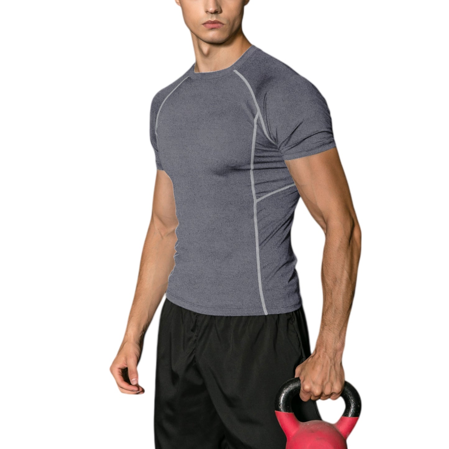 Men's Short Sleeve Compression Workout Shirt with Moisture-Wicking Fabric and Contrast Stitching