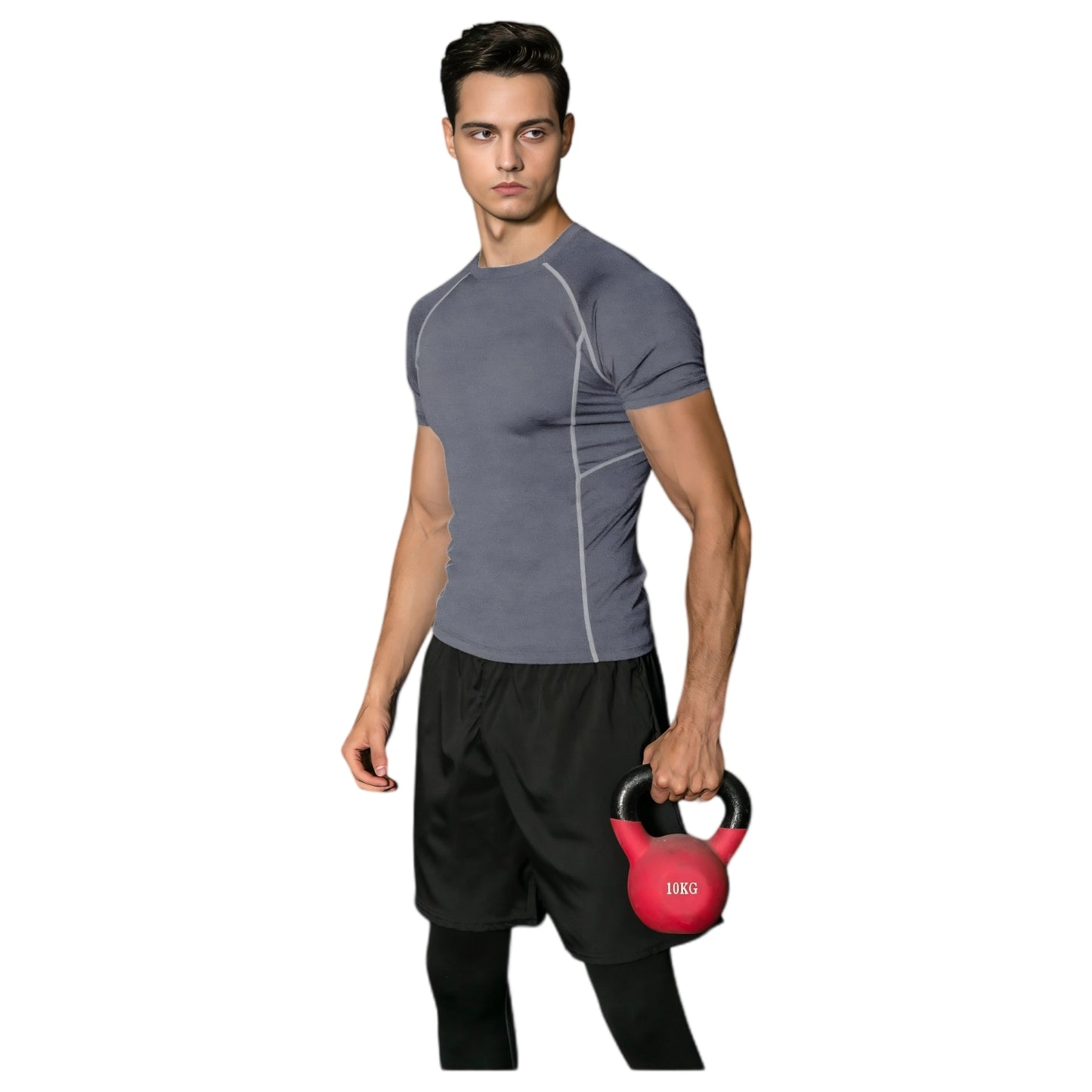 Men's Short Sleeve Compression Workout Shirt with Moisture-Wicking Fabric and Contrast Stitching