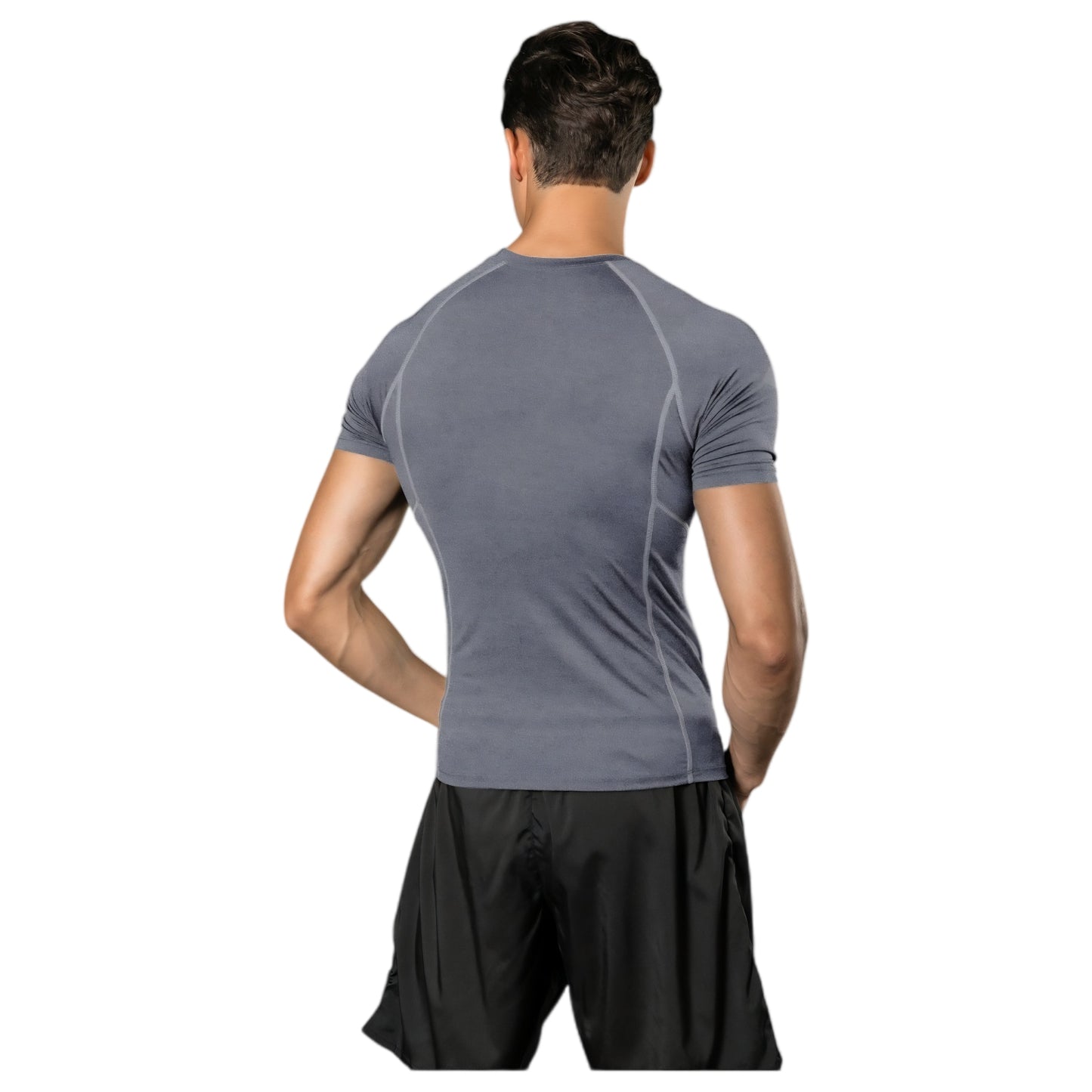 Men's Short Sleeve Compression Workout Shirt with Moisture-Wicking Fabric and Contrast Stitching