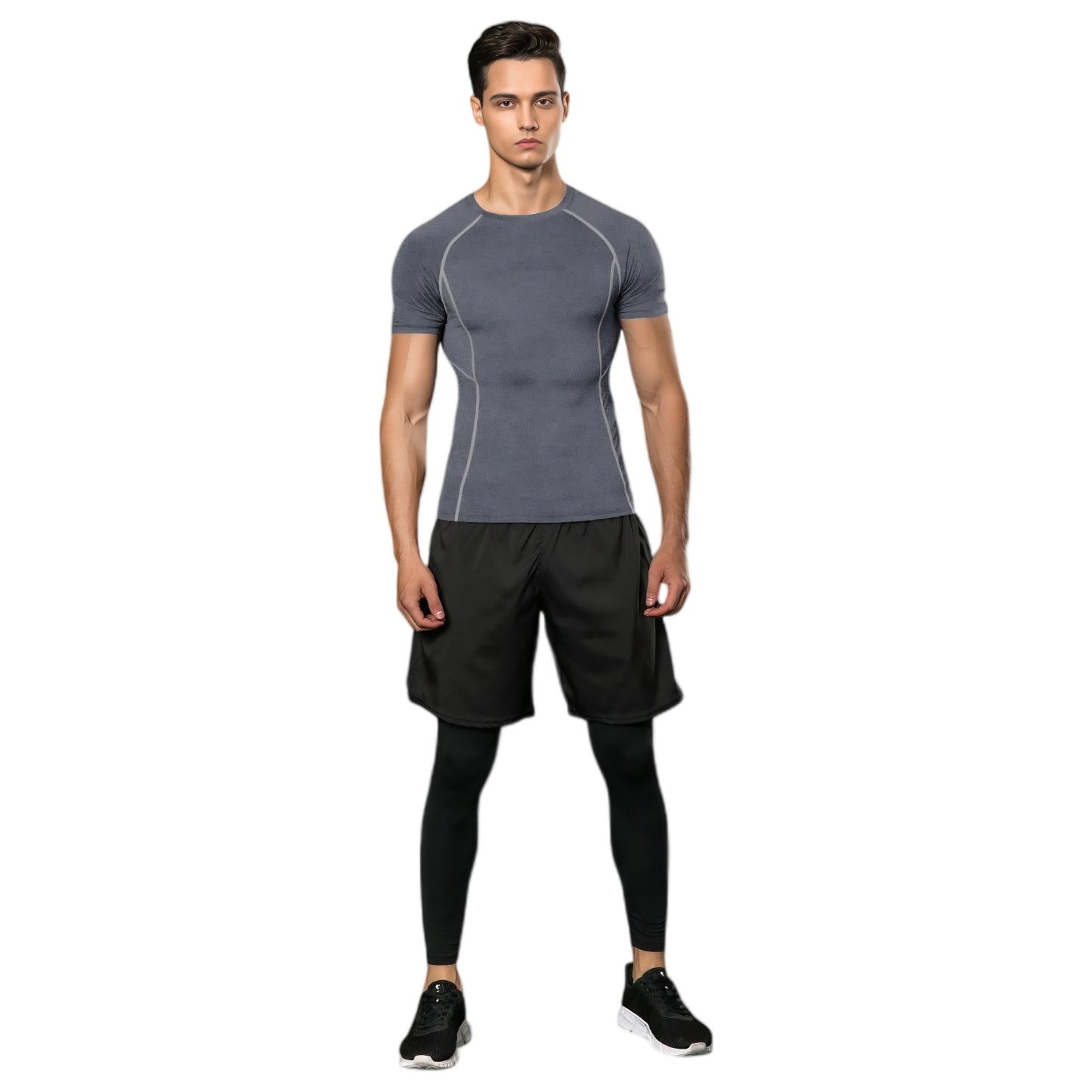 Men's Short Sleeve Compression Workout Shirt with Moisture-Wicking Fabric and Contrast Stitching