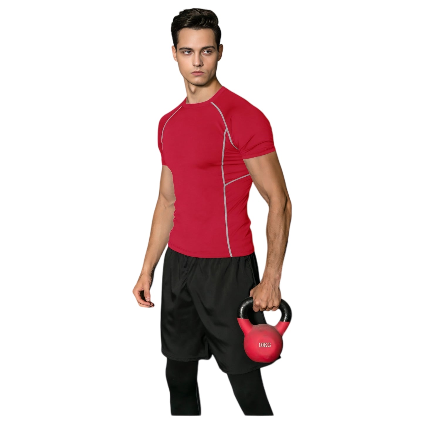 Men's Short Sleeve Compression Workout Shirt with Moisture-Wicking Fabric and Contrast Stitching