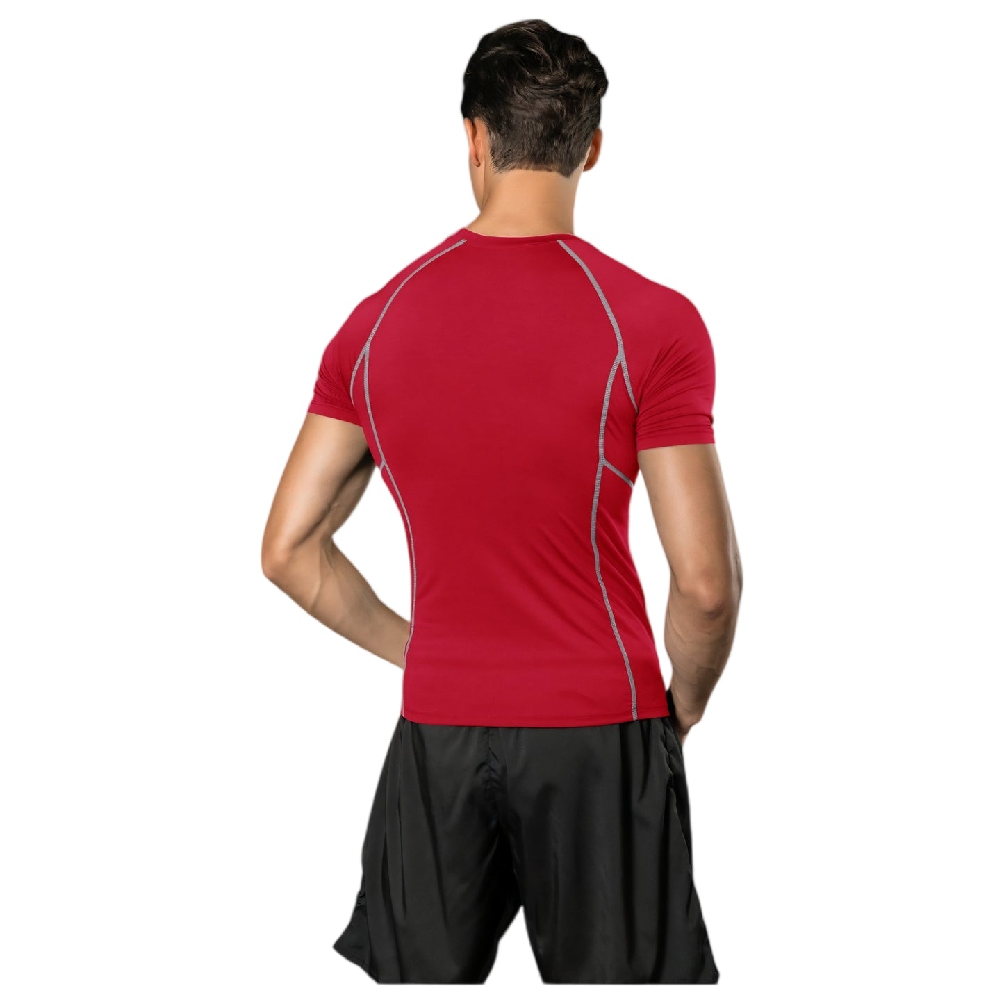 Men's Short Sleeve Compression Workout Shirt with Moisture-Wicking Fabric and Contrast Stitching