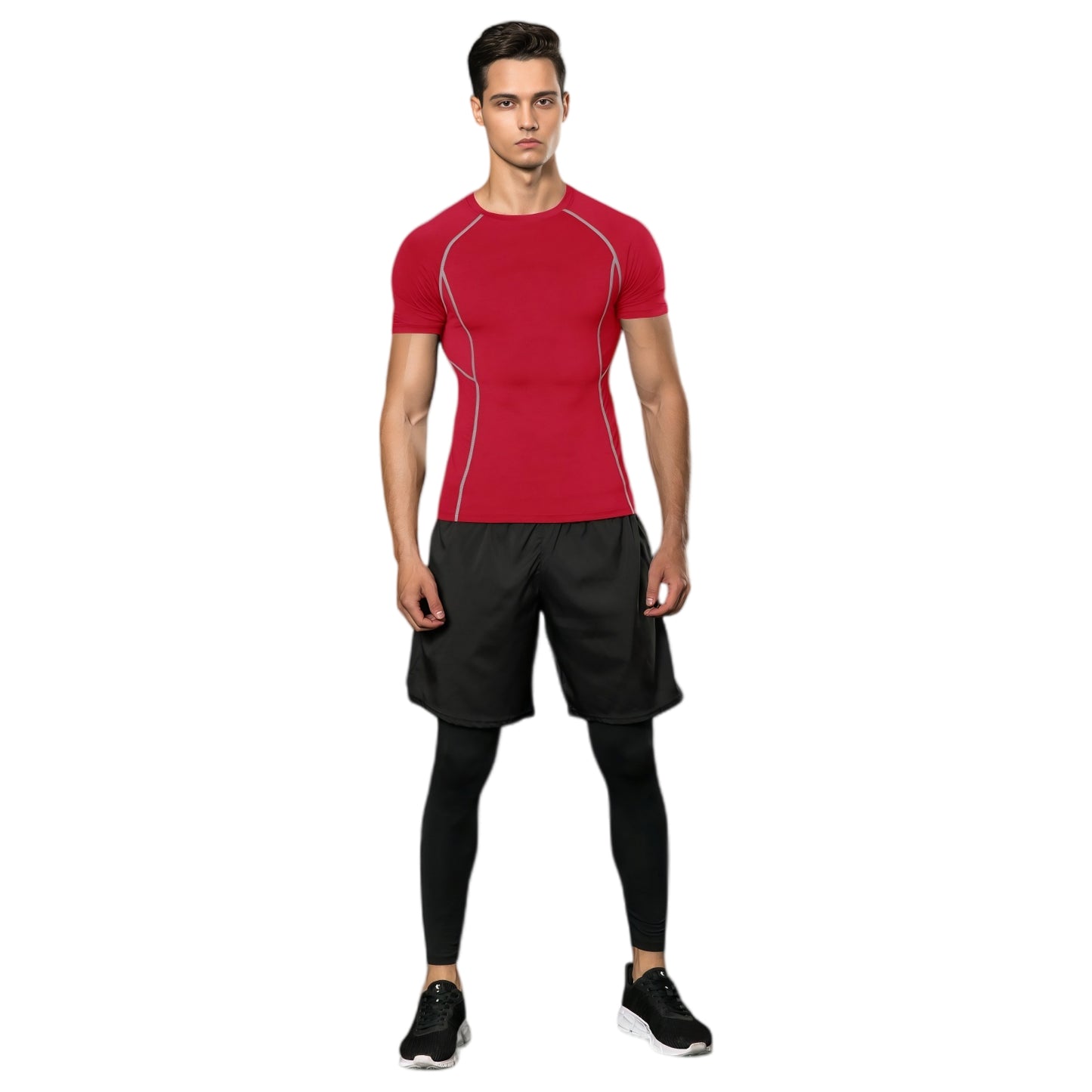 Men's Short Sleeve Compression Workout Shirt with Moisture-Wicking Fabric and Contrast Stitching