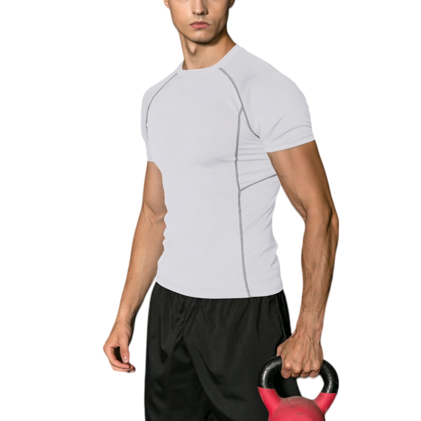 Men's Short Sleeve Compression Workout Shirt with Moisture-Wicking Fabric and Contrast Stitching